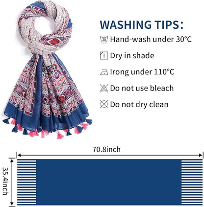 Scarf for Women Lightweight Soft Floral Leopard Printed Scarves Fall Winter Fashion Shawl Wrap with Fringe