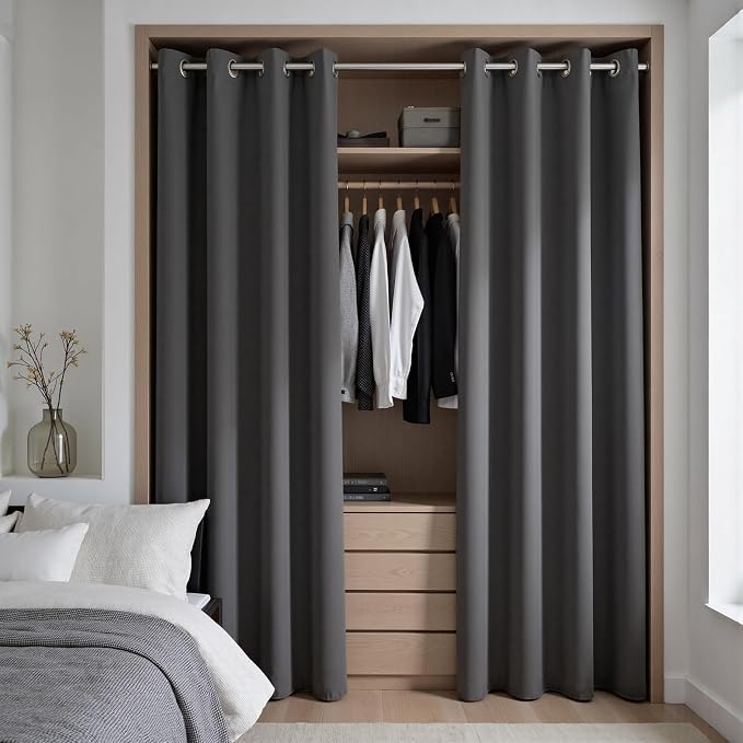 KOUFALL 78 Inch Long Closet Curtain 2 Panels, Insulated Thermal Closet Door by KOUFALL