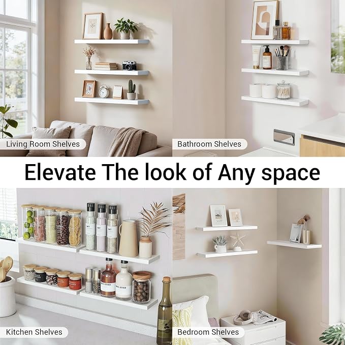 BAYKA White Floating Shelves 22.5in, Wall Mounted - Image 7