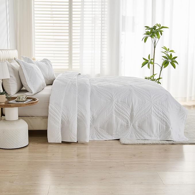 Kingnex Oversized Cal King Bedspreads 120x120 Ultrasonic Quilted White | - Image 3