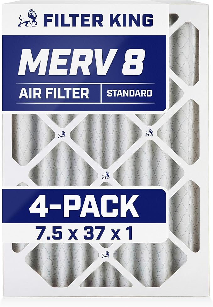 Filter King 7.5x37x1 Air Filter | 4-PACK | MERV 8 HVAC Pleated A/C Furnace Filters | MADE IN USA | Actual Size: 7.5 x 37 x .75"