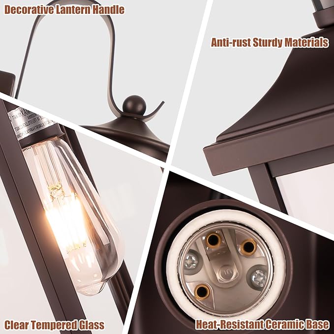 Roravilila 1-Pack 18 Inch Oil Rubbed Bronze Motion Sensor Outdoor Wall Lantern IP65 Waterproof, Large Brown Dusk to Dawn Outdoor Light for House Clear Glass Outside Wall Mounted Lamps Front Door