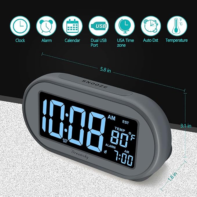 DreamSky Alarm Clocks for Bedrooms, Auto Set Digital Clock - Image 7