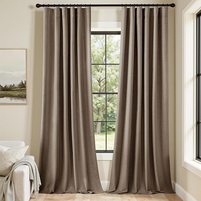 MIULEE 100% Blackout Back Tab Pleat Linen Curtains 50" Wx84 L, Dutch Cocoa | 2 - Image 6