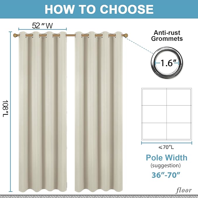 Diraysid Light Beige Grommet Blackout Curtains - Image 5