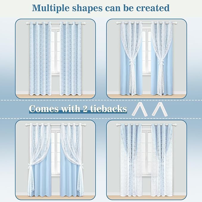 Yinhua Blue Curtains for Living Room Blackout Curtains for Bedroom 84 Inches - Image 6