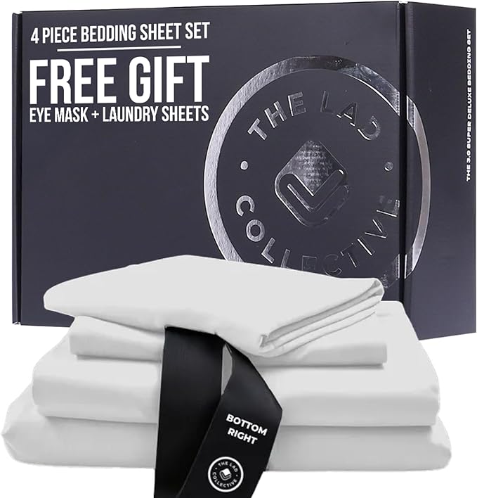 THE LAD COLLECTIVE 3.0 Queen Bedding Set - Queen Bedding Sets - 4-Piece Bedset w/Fitted Sheet, Top Sheet & 2 Standard Pillowcases [Duvet Not Included] - Bamboo-Cotton - Malibu White [White]