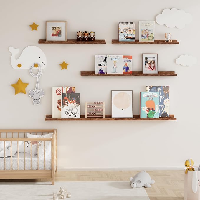 Floating Picture Ledge Shelves Set of 2, 16 Inch Solid Wood Wall Shelves - Image 7