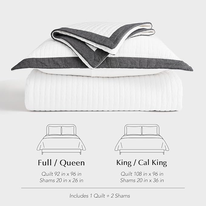EVERGRACEHOME Border Frame Cotton Quilt Bedding Set, Washed Black | Border - Image 8