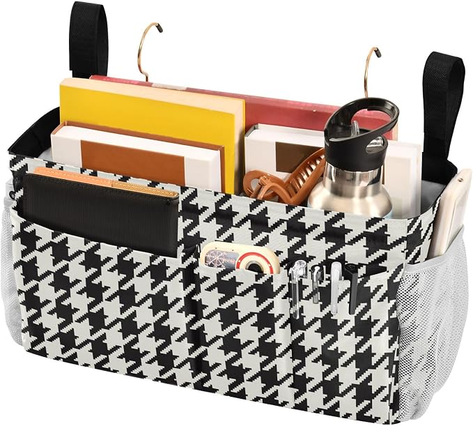 Classic Houndstooth Print Bedside Caddy Storage Bag Bedside Organizer - Image 3