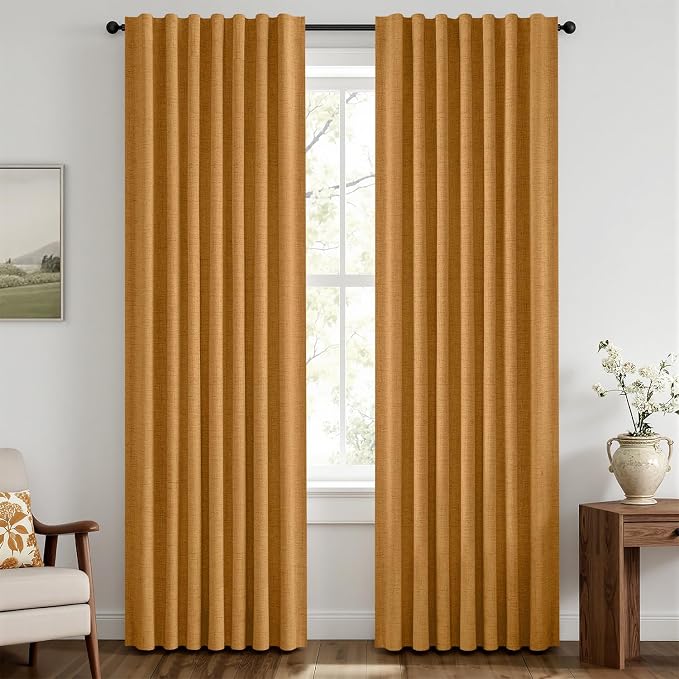 MIULEE Fall 100% Blackout Linen Curtains 42" x 90" Mustard Yellow 2 Panels | by MIULEE
