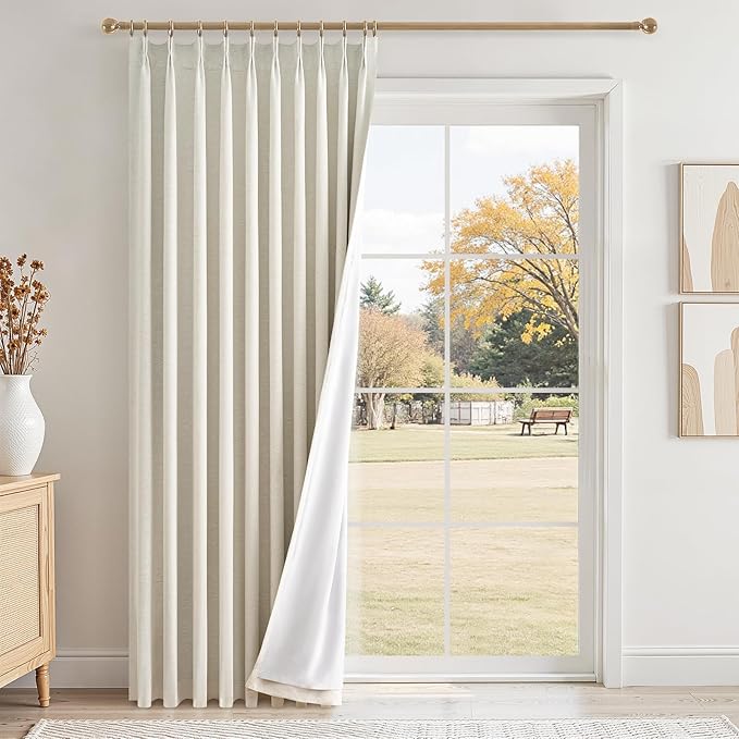 105 inch Long Natural Pinch Pleated 100% Blackout Curtains, Luxury Linen by Topfinel