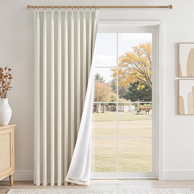 102 inch Long Natural Pinch Pleated 100% Blackout Curtains, Luxury Linen by Topfinel
