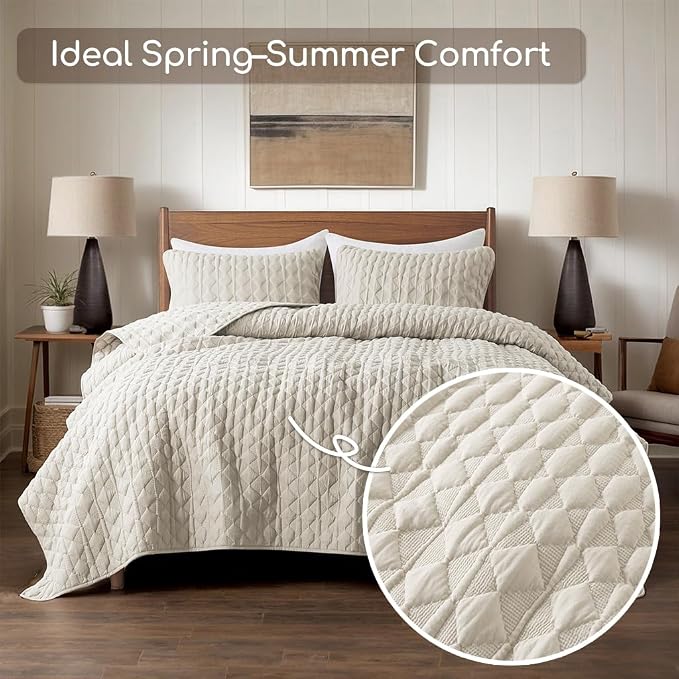 WDCOZY Light Beige Quilt King Size Bedding Set - Image 2