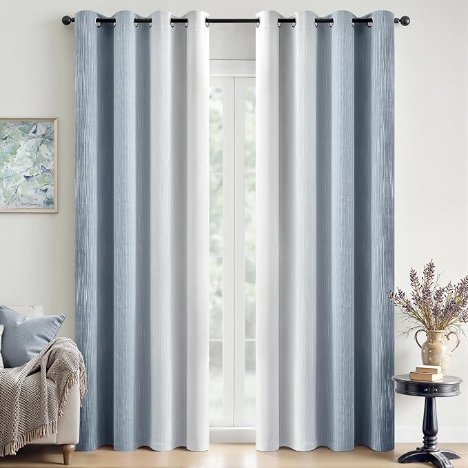 MIULEE Chambray Blue and Greyish White Ombre Blackout Curtains 52Wx96L | Full by MIULEE