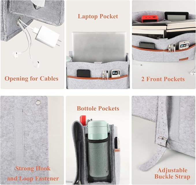 Surblue Bedside Caddy Felt Bed Storage Organizer Hanging Bag - Image 4