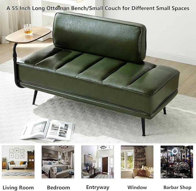 anwickjeff 55" Inch Width Modern End of Bed Bench, Leather Upholstered Futon - Image 7