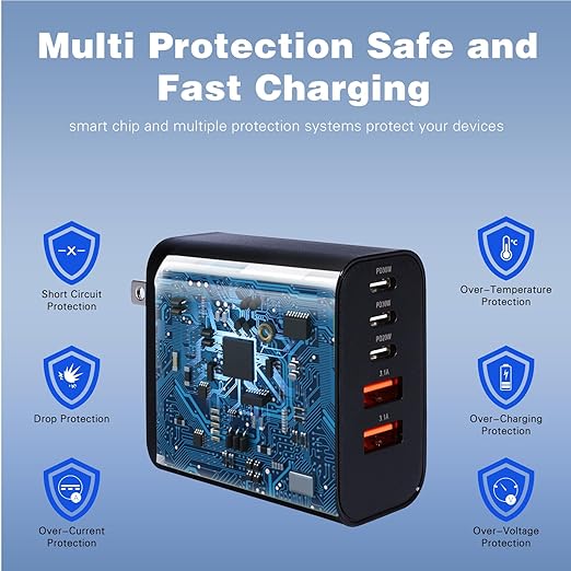 USB C Super Fasr Charger Block,60W 5Port iPhone Charger Fast Charging,2Pack Quick Multiport Phone Chargers Power Adapter Plug for iPhone 17/17 ProMax/17 Air/16 ProMax/16e/15 Pro/15Plus/14/13/12/11 Pro