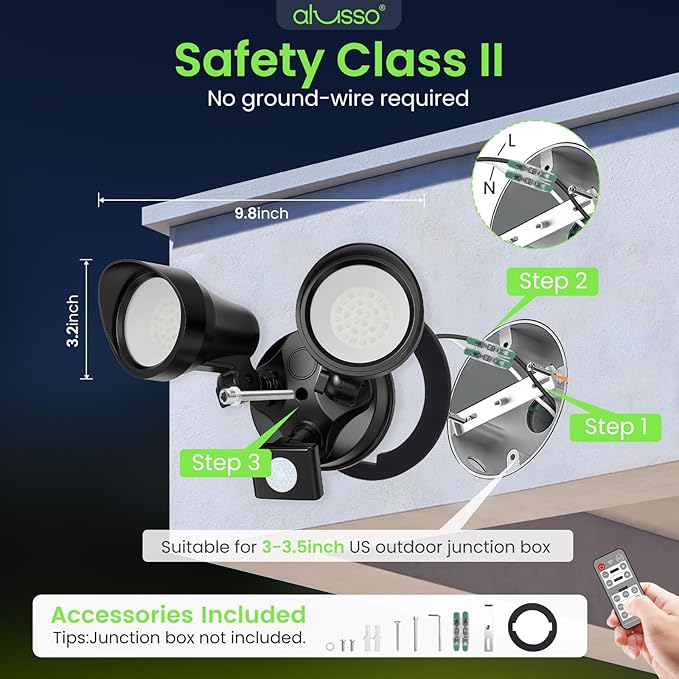 ALUSSO LED Security Lights Motion Sensor, 25W 2000LM Flood Lights Outdoor Motion Sensor with Remote, Dimmable Brightness 3000K-6500K CCT IP65 Security Light ETL Listed for House Garage Yard, 2 Pack