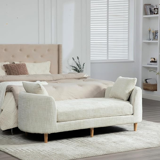 77.2" Oversized Chaise Lounge, Curved Soft End of Bed Bench - Image 9