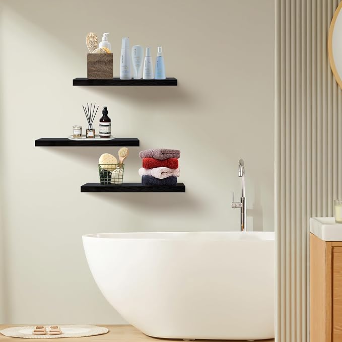 Floating Shelves for Wall Set of 3, Solid Metal Brackets, Large Storage - Image 6