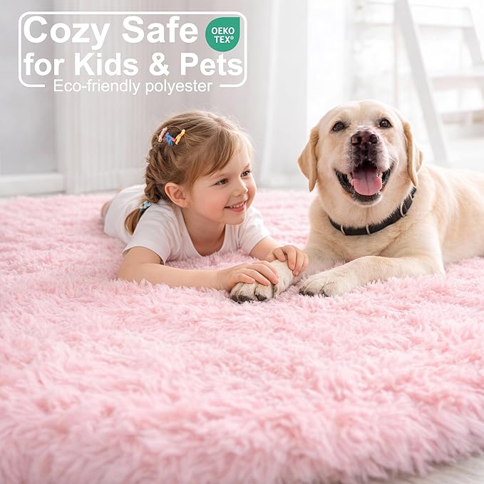 Amdrebio Pink Large Furry Round Rug 6Ft - Image 2