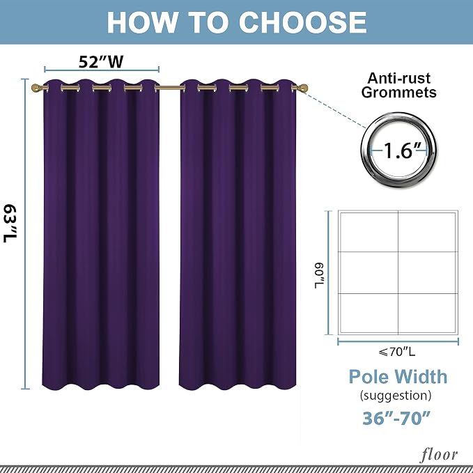 Diraysid Purple Grommet Blackout Curtains - Image 6
