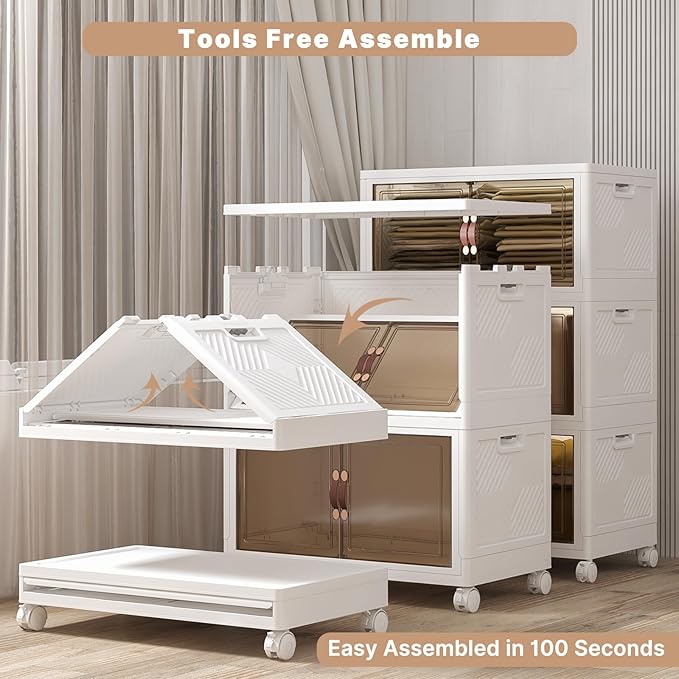 Extra Large Stackable Storage Bins with Lids & Wheels, Foldable Plastic Storage Bins (White, 672QT-168QT/42GAL*4Pack)