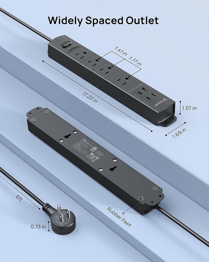 TROND 360° Rotating Plug Surge Protector, Power Strip with USB Ports, 3 USB C and 1 USB A, 1440 Joules, ETL Listed, 1625W, Wall Outlet Extender, 6ft Extension Cord for Home Office Dorm, Black