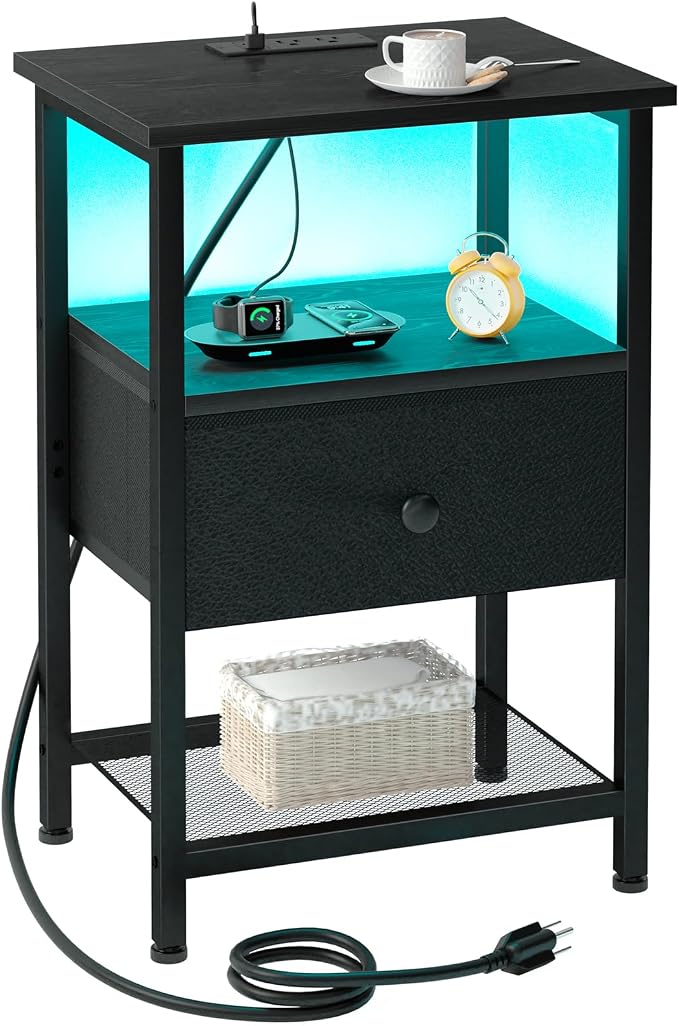 Night Stand, LED Black Nightstand by LOAKEKEL