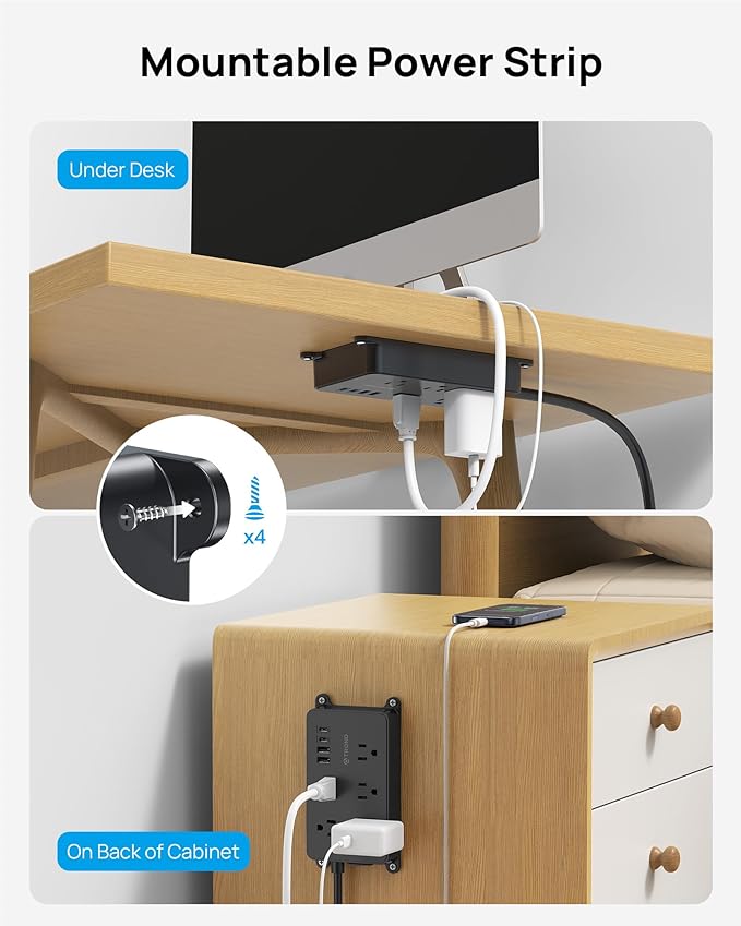 TROND 360° Rotating Flat Plug Power Strip, 3ft Extension Cord, ETL Listed - Image 4