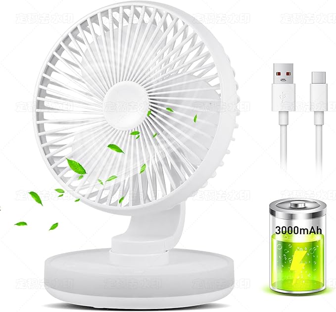 MAWFOZIN Small Desk Fan With Night Light, Auto Oscillating Table Fan With 3000mAh Rechargeable Battery, USB Personal Fan With 4 Speeds Wind, Adjustable Fan For Home, Office Bedroom, Camping (white)