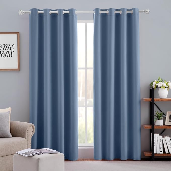 HOMEIDEAS Stone Blue Blackout Curtains 52 X 96 inches Long 2 Panels Room by HOMEIDEAS