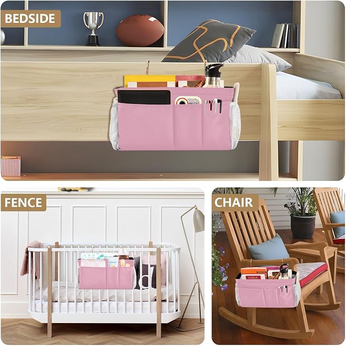DOMIKING Pink Bedside Caddy for Dorm Bed Recliner Armrest Organizer - Image 8