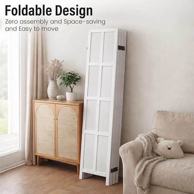 6 Panel Wood Room Divider and Folding Privacy Screen 67″, Freestanding Wall - Image 6