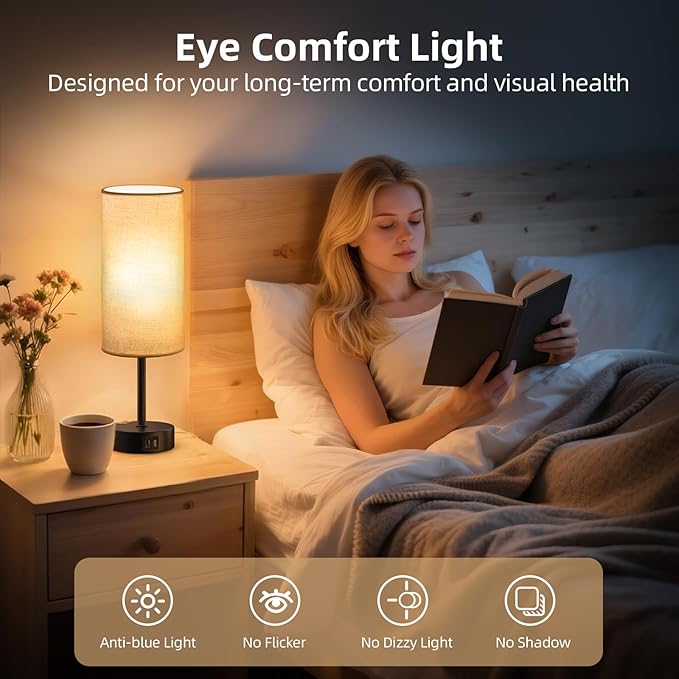 Table Lamp for Nightstand, High-Sensitivity Touch, 3-Level Dimmable Bedside Lamp - Image 5