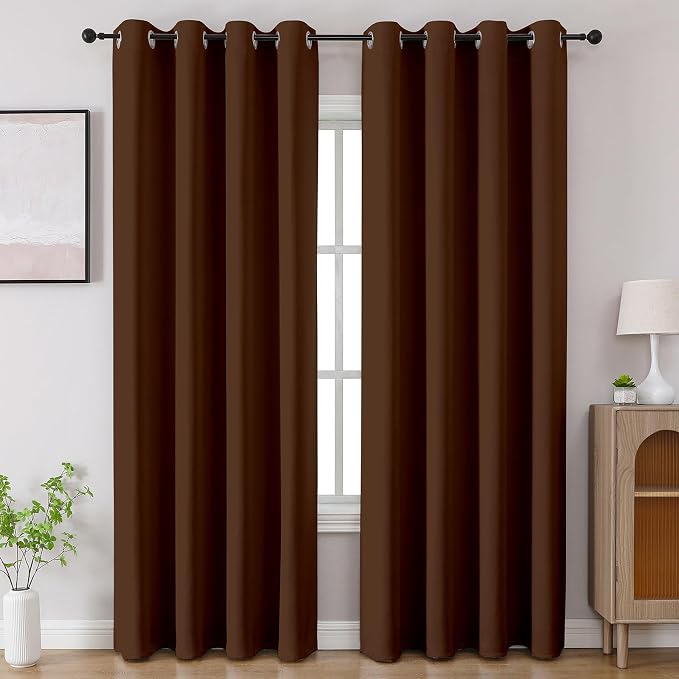 CUCRAF Brown Blackout Curtains 90 inch Length 2 Panels Set, Room Darkening by CUCRAF