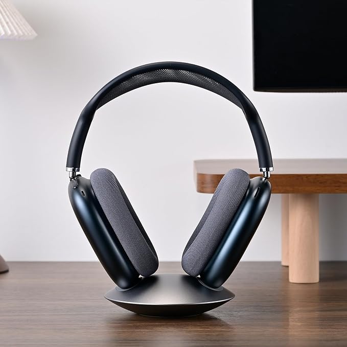 ELECOGO All-Aluminum Headphone Stand for AirPods Max, Full CNC-Machined Metal Base with Soft Silicone Contact Pad, Futuristic Ring Design, Stable Desktop Display Dock (Gray)