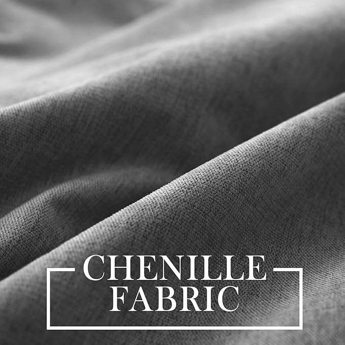 Macochico 100% Blackout Curtains Thermal Insulated Noise Reducing Chenille Curtains for Hotel Auditorium Bedroom Living Room Grommet Dark Grey Curtains with Tieback Classic 52" Wx84 L 1 Panel