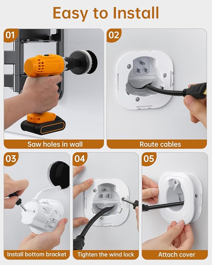 HAPYTHDA in-Wall Cable Management Kit, Wire Hider for Power & Low Voltage Cables, TV Cord Hider for Wall Mounted TV, TV Cable Hider Wall Kit, Includes Hole Saw Drill Attachment