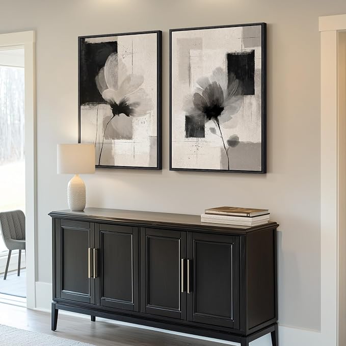 Large Framed Neutral Abstract Floral Wall Art - Image 2