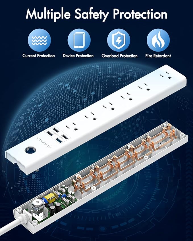 2 Pack Surge Protector Power Strip - 10FT Long Extension Cord with Multiple Outlets, 6 Widely Outlets 4 USB Charging Ports, Flat Plug Overload Surge Protection, Wall Mount for Home, Office ETL Listed