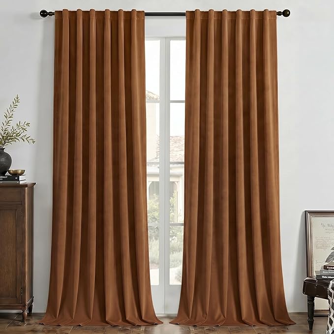 Joydeco 100% Blackout Curtains Velvet Black Out Curtain 90 Inch Drapes | by JOYDECO