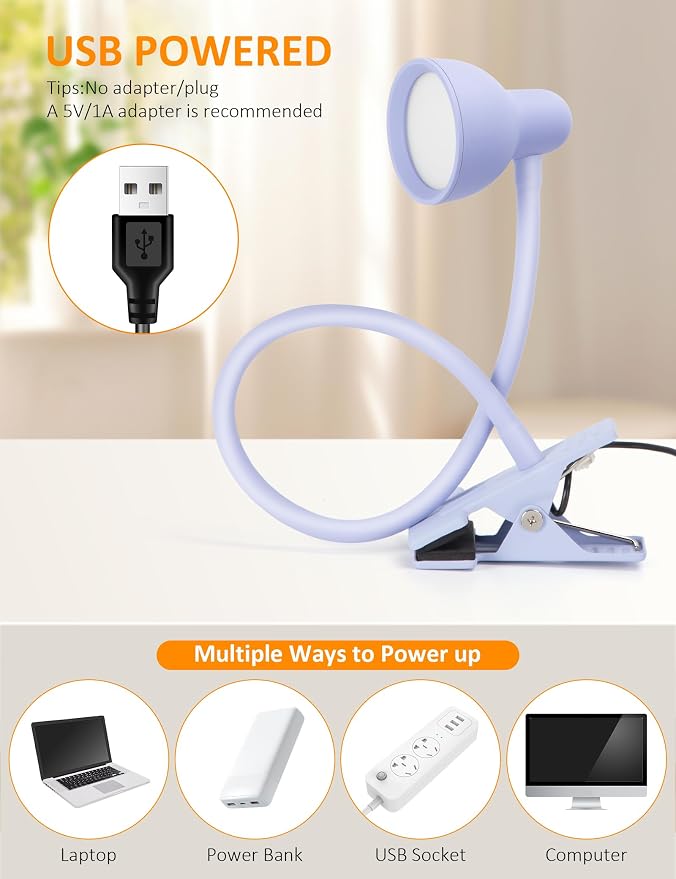 LiFMIRA Desk Lamp Clip on Lamp for Bed, LED Reading Light for Bed Purple | 3 - Image 7