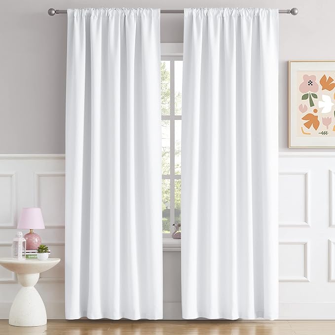 White Room Darkening Curtains W52 x L63 Inches Long 2 Panels | Half Blackout - Image 2