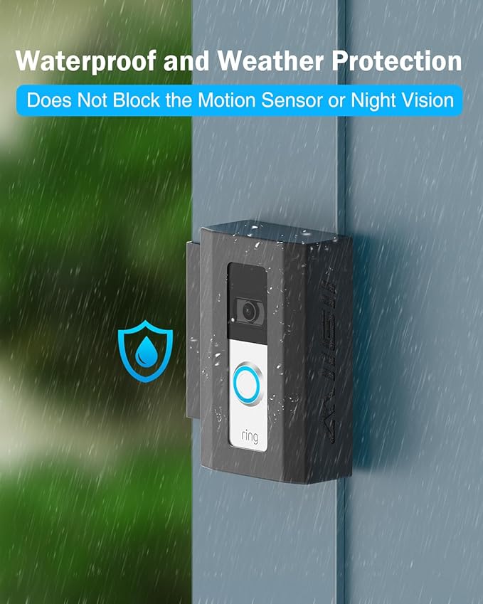 MIIGII Anti-Theft Doorbell Mount for Ring Doorbell 4/ 3/ 2/ 1, No Drill Adjustable Video Doorbell Cover Holder for Home Apartment Office Room, Waterproof Stainless Metal Made, Black
