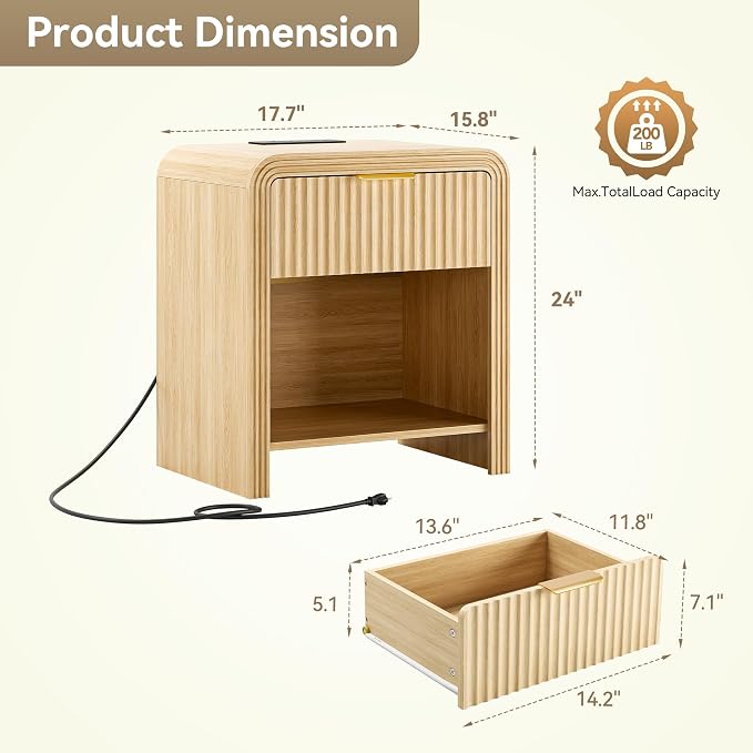 Decofy Fluted 1-Drawer Nightstand - Image 2