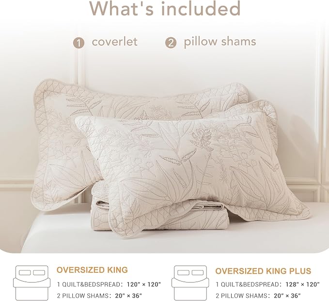 Lady Ann Oversized King Quilt Set 120x120, Soft Lightweight Extra Large Wheat - Image 5
