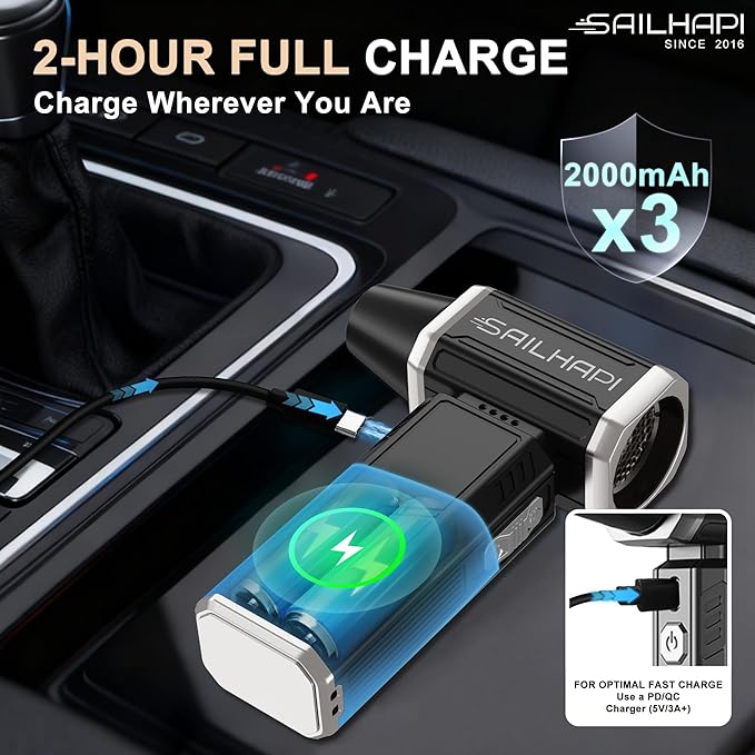 SAILHAPI Compressed Air Duster 300000RPM, Handheld Office Duster Brushless Motor Replaced Canned Air, Rechargeable Durable Turbo Blower for PC Gamers, Barber & Snow Removal, Birthday Gifts for Dad