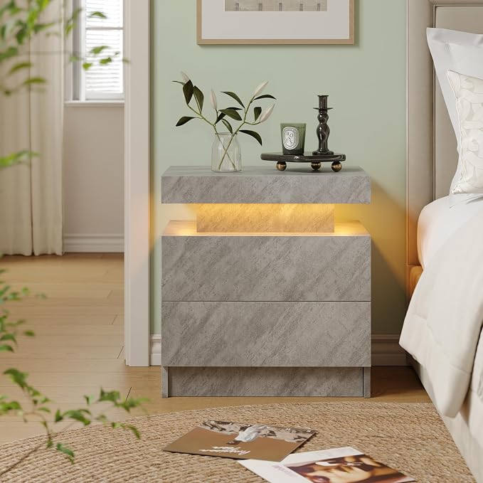 Modern Gray LED Nightstand for Bedroom Bedside Table - Image 4